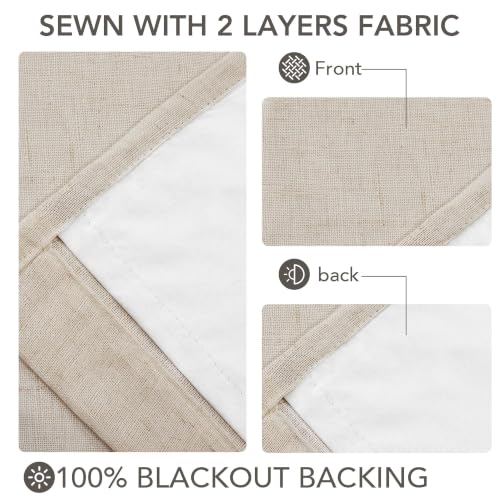 Pinch Pleated 100% Blackout Linen Curtains for Living Room 84 Inch (Beige/Linen 100% Blackout / 40"W x 84"L (Pack of 2))