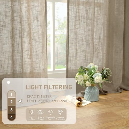 Taupe Linen Curtains 95 Inch Length 2 Panels for Living Room (52"W x 95"L (Pack of 2) / Taupe)