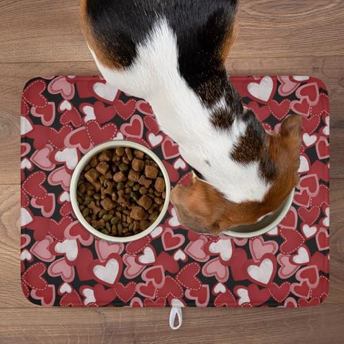 Valentines Day Dish Drying Mat for Kitchen Counter 24x18 Inch Love Drying Mat with Absorbent Reversible Microfiber Black Red Grey Heart Dish Drainer Mats Rack Pad for Coffee Countertop Protector (Red Grey Black / 24" x 18")