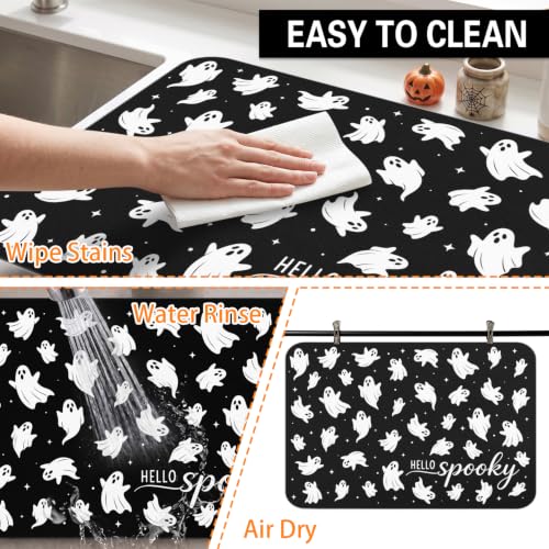 Halloween Dish Drying Mat Kitchen Countertop (BlackWhite / 23" x 15")
