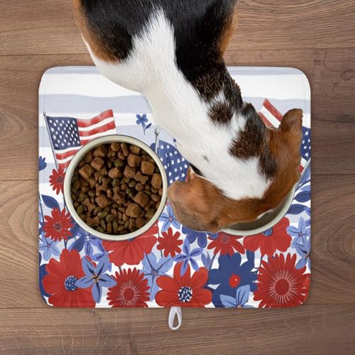 Patriotic Floral Dish Drying Mat for Kitchen Counter 4th of July American Flag Microfiber Dish Drainer Mat Red and Blue Flower Absorbent Washable Drying Pad 16"x18" (Patriotic Floral Flag / 18" x 16")