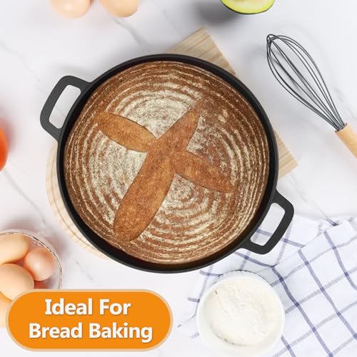 2 In 1 Black Dutch Oven Pot with Lid for Bread Baking (Black)