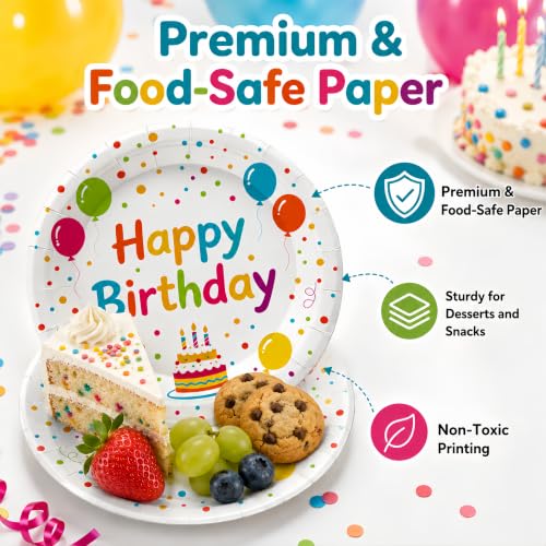 50PCS Happy Birthday Paper Plates