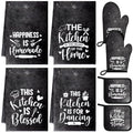 8 Pcs Kitchen Towels and Oven Mitts Sets Pot Holders Dishcloths Set Kitchen Decorative Accessories Absorbent Potholders Heat Resistant for Chef Baking Cooking (Black / Simple)