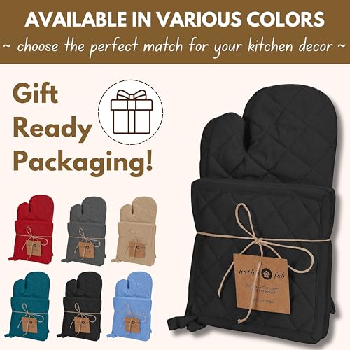 Pot Holders and Oven Mitts Sets for Kitchen Heat Resistant (Black)