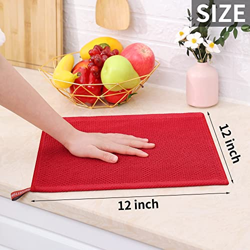 100% Cotton Waffle Weave Kitchen Dish Cloths 12 (Red / 12 X 12 - 12 Pack)