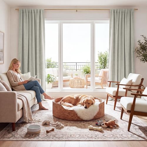 Greige 100% Blackout Linen Curtains 84 inches Long for Living Room (Greige / 52"W x 84"L (Pack of 2))