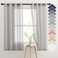 Linen Textured Semi Sheer Curtains 63 inches Length (52"W x 63"L (Pack of 2) / Grey)