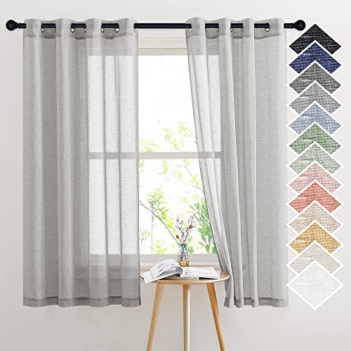 Linen Textured Semi Sheer Curtains 63 inches Length (52"W x 63"L (Pack of 2) / Grey)