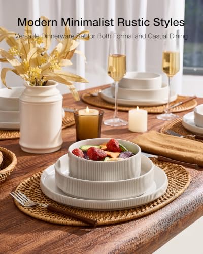 Star Stoneware Dinnerware Sets with Pasta Bowls (Matte White)