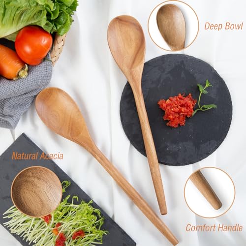 2PCS Wooden Spoons for Cooking14 Inch Cooking Wooden Spoons Comfort Grip Wood Spoons Cooking Kitchen Utensils for Stirring Scraping Flipping (Light Brown(B))