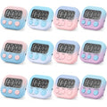 12 Pcs Digital Kitchen Magnetic Timer Bulk Classroom Count up Countdown Egg Timer Cute Desk Stopwatch for Back to School Teacher Kids Cooking Office (Gradient Style / Pink and Blue)