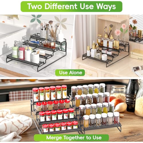 2 Pack Spice Rack Organizer for Cabinet (Black / S&L)