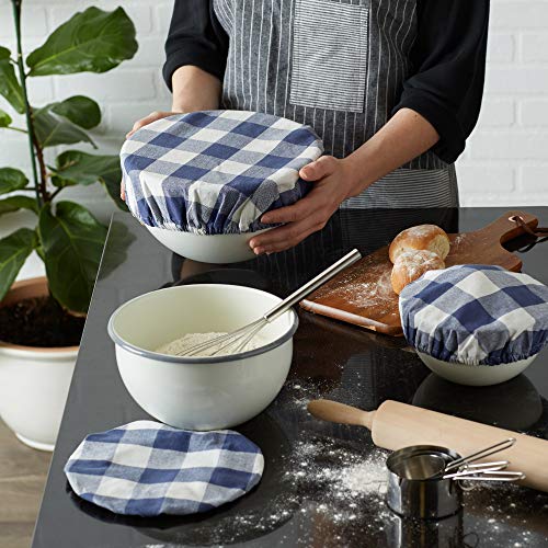 Reusable Cloth Bowl Cover Collection Machine Washable (Farmhouse Plaid, French Blue / 10.25"/8.25"/7.5" Diameter)