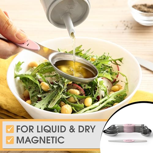 Stainless Steel 8 Magnetic Measuring Spoons Set (Pink Lemonade / 1-Pack)