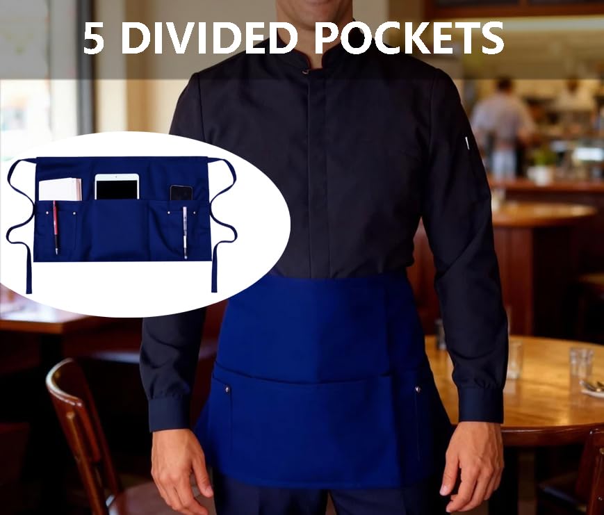 Single Server Waist Apron with 5 Pockets (Dark Blue)