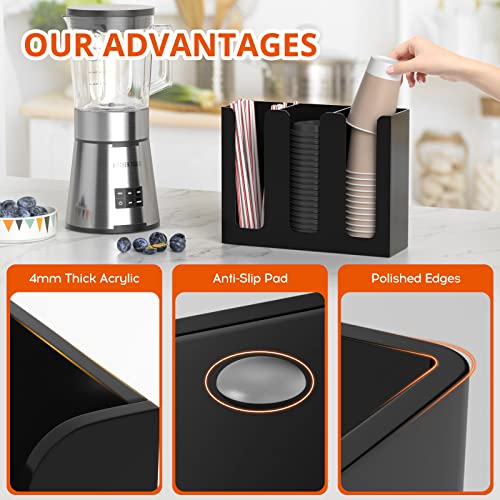 Acrylic Coffee Cup and Lid Storage Organizer Holder (Black-3 Compartment)
