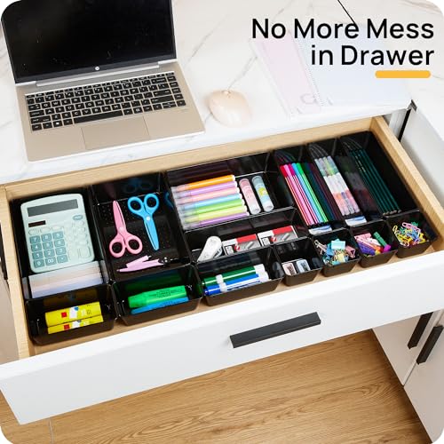 25 Pack Plastic Drawer Organizers with Non (Black)