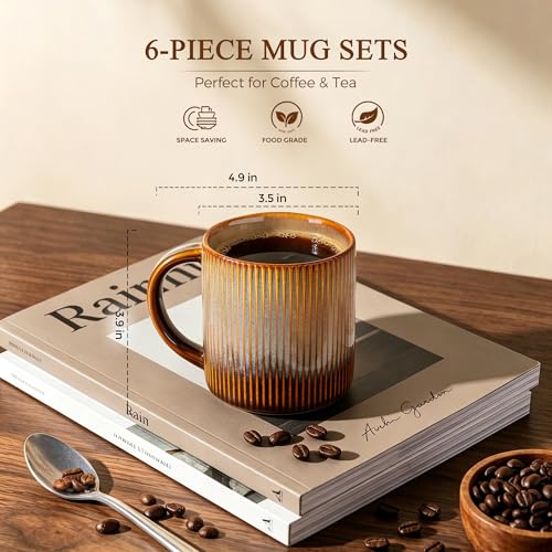 Ceramic Coffee Mugs Set of 6 (Creamy Amber / 14 OZ (Set of 6))