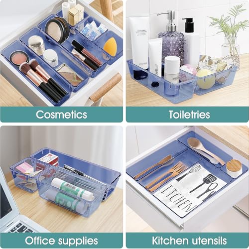 25 PCS Plastic Drawer Organizer Set (Clear Dark Blue)