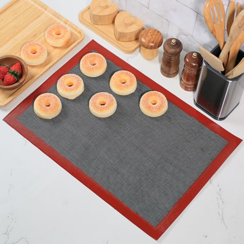 Perforated Silicone Baking Mat for Two (Black Background with Red Trim / 19.7"L x 13.6"W)