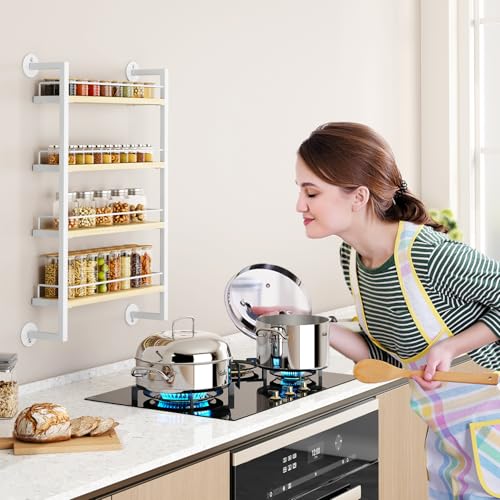 4 Tier Spice Rack Wall Mount for Kitchen (4 Tier / Natural)