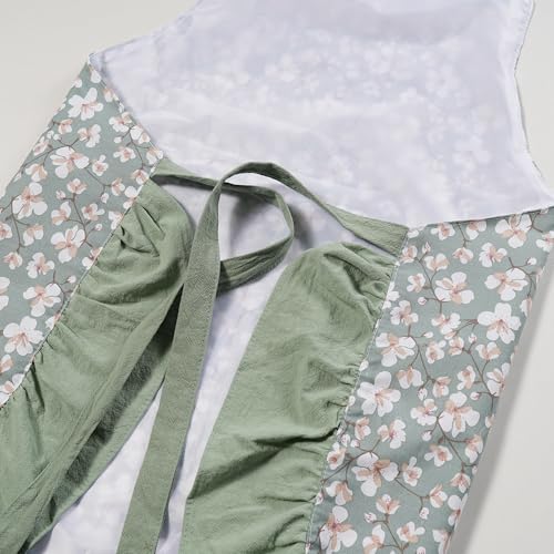 Vintage Floral Apron for Women (Green Flower)