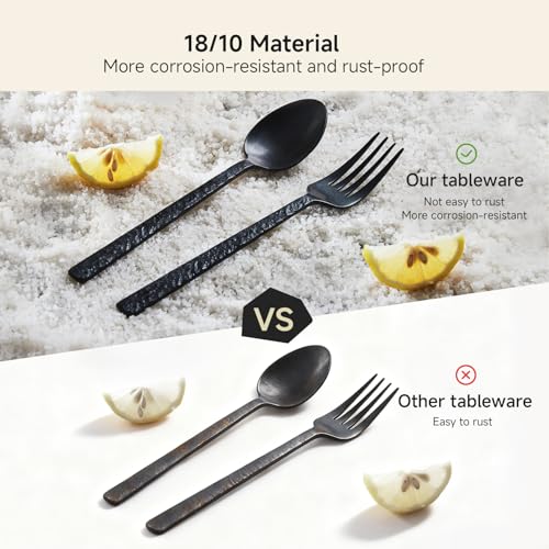30 Pcs Black Hammered Silverware Set for 6 (Black / 30-Piece)