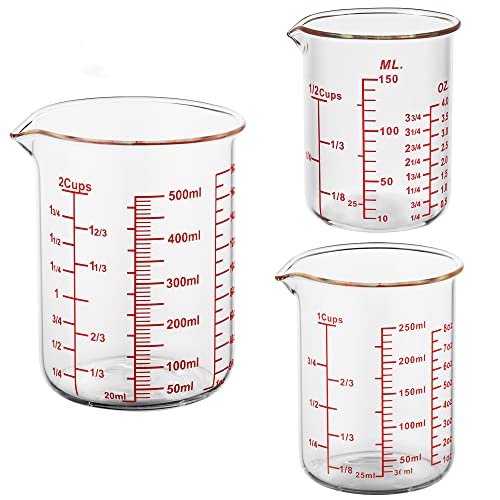 3 Piece Glass Measuring Cup Set (1/2Cups/1Cups/2Cups Measuring Cup Set)
