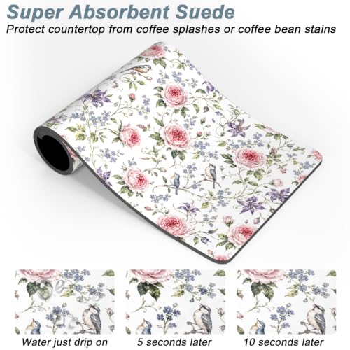 Coffee Mat 12" x 19" Coffee Bar Mats for Espresso Machine Station Accessories and Organizer (Watercolor Pink Rose / 12" x 19")