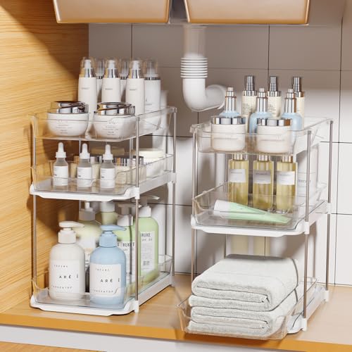 2 Sets of 3 Tier Bathroom Under Sink Organizers and Storage (White / 2 Pack 3-Tier)
