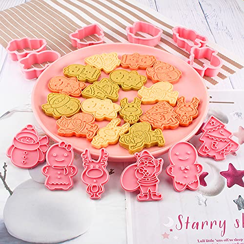 8Pcs Christmas Cookie Cutters with Plunger Stamp Set (Christmas)