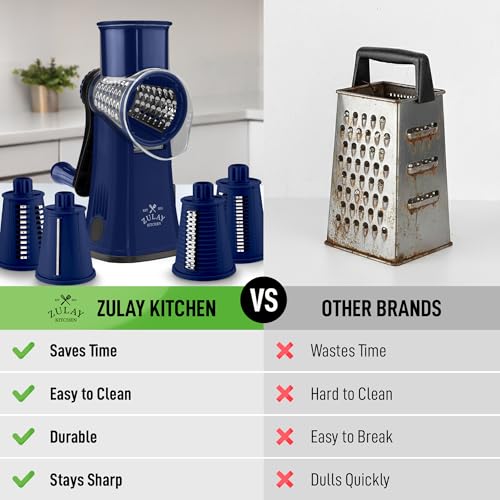 Rotary Cheese Grater Manual Hand Crank 5 Blade Shredder (5 Blades / Sapphire)