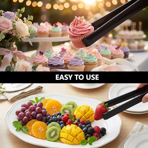 Plastic Serving Tongs Disposable Kitchen Tongs for Food Salad (Black)