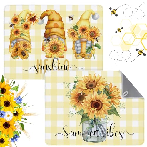 2 Pcs Spring Dish Drying Mat Summer for Kitchen Counter (Sunflower)