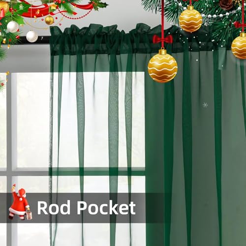 Solid Sheer Rod Pocket Curtain Voile Draperies 2 Panels White Beige Black Grey Coffee 60 Inch Width 63 Inch Long 1 Pair for Kitchen Bedroom Children Living Room Yard (Foliage Green / 60"W x 63"L (Pack of 2))