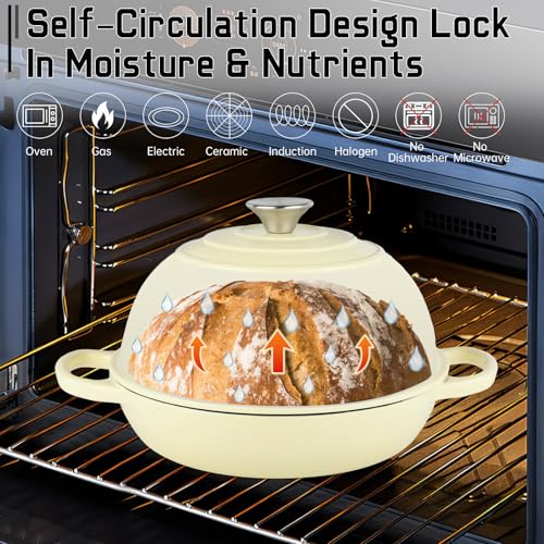 Enameled Cast Iron Bread Oven Dutch Oven Pot with Lid Beige (Beige / 6QT)