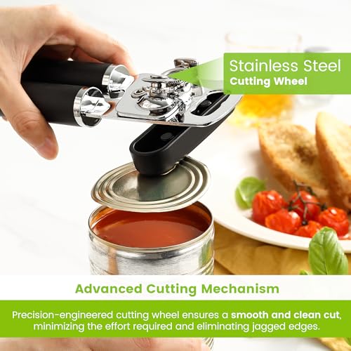 Stainless Steel Manual Can Opener with Soft Grip Handles (Black)