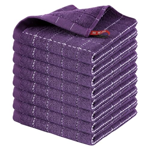 100% Cotton Terry Kitchen Dish Cloths (Purple / 12 X 12 - 8 Pack)