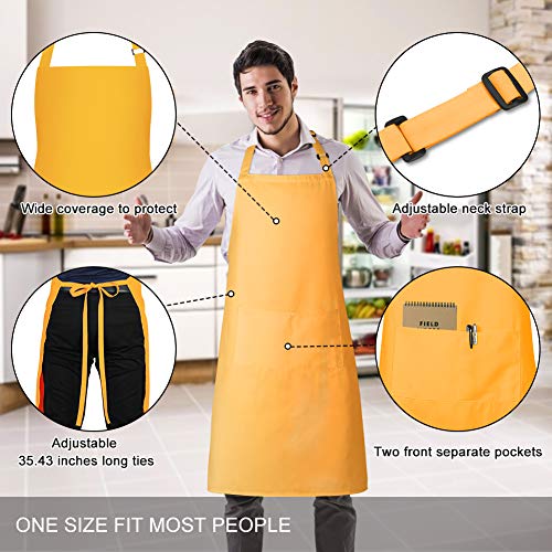 2 Pack Bib Aprons with 2 Pockets Cooking Chef Kitchen Apron for Women Men (Yellow)