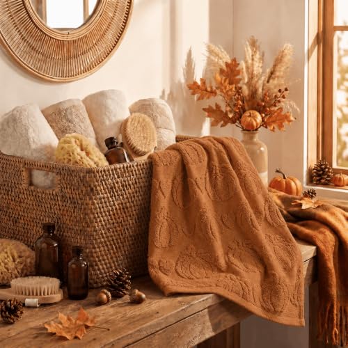 1 Pc Caramel 3D Heart Pumpkin Jacquard Hand Towel for Bathroom (13.7" x 29.5", 1PC / Caramel)