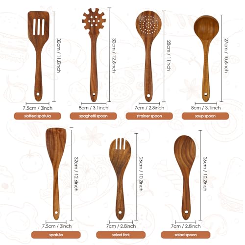 7 Pieces Teak Wooden Spoons Set for Cooking with Spatula and Ladle (HA2-0001)