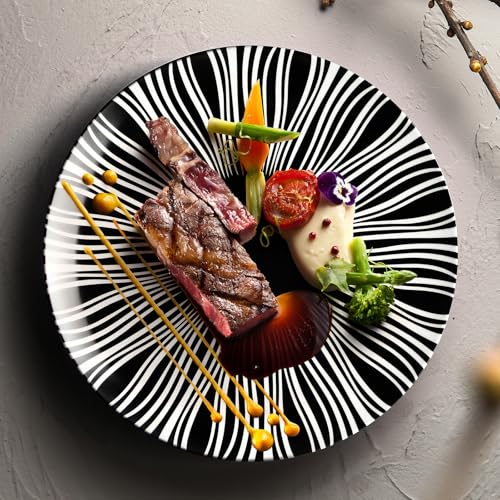 Black and White Striped Ceramic Plates Set of 6 (Black plates with white stripes / 6 inch)