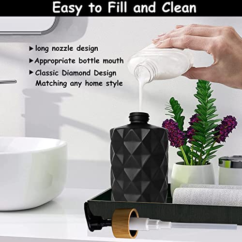 Black Glass Soap Dispenser Set with Bamboo Pump (Black)