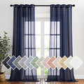 Linen Textured Sheer Curtains 96" L for Living Room (52"W x 96"L (Pack of 2) / Dark Blue)