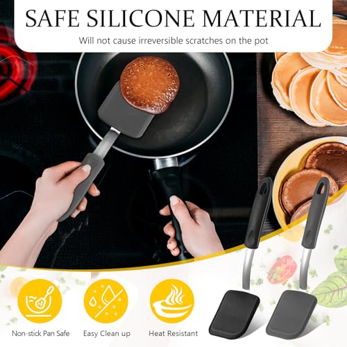 2 Pcs Mini Silicone Cookie Brownie Spatula (Solid Flat / Black, Grey)