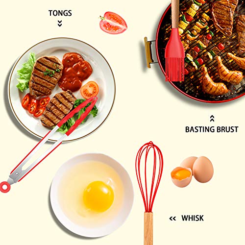 Silicone Cooking Kitchen Utensils Set (Red)