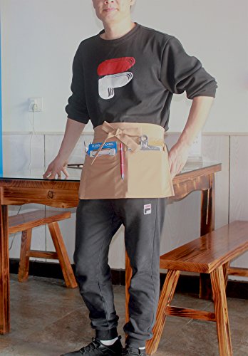 Resist water 3 big Pockets Waist Server Apron Kitchen (Khaki)