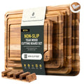 4 Pack Teak Cutting Boards for Kitchen Wood Wooden Cutting Board Non Toxic (Multi-Size Set | 4 Pack with Holder)