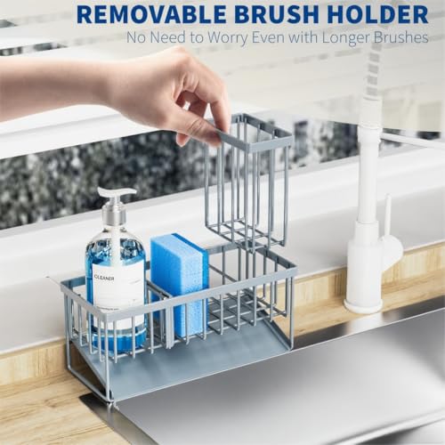 Sink Caddy Organzier with High Brush Holder (Grey Blue / 9.25 inches)